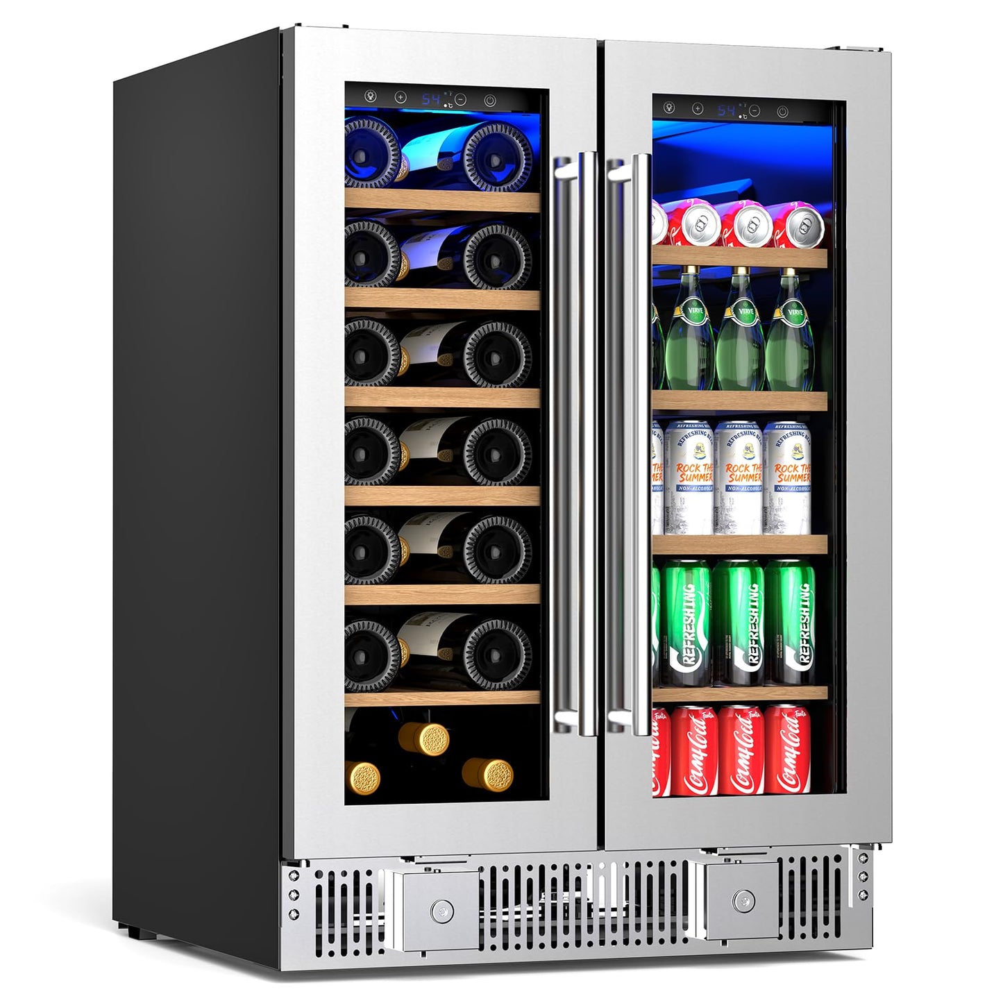 Antarctic Star 24-inch Wine & Beverage Refrigerator with LED Light & Door Lock, Dual-Zone Glass Doors, Smart Touch Panel, 21 Bottles & 88 Cans, Built-in/Freestanding for Home/Offices/Kitchen