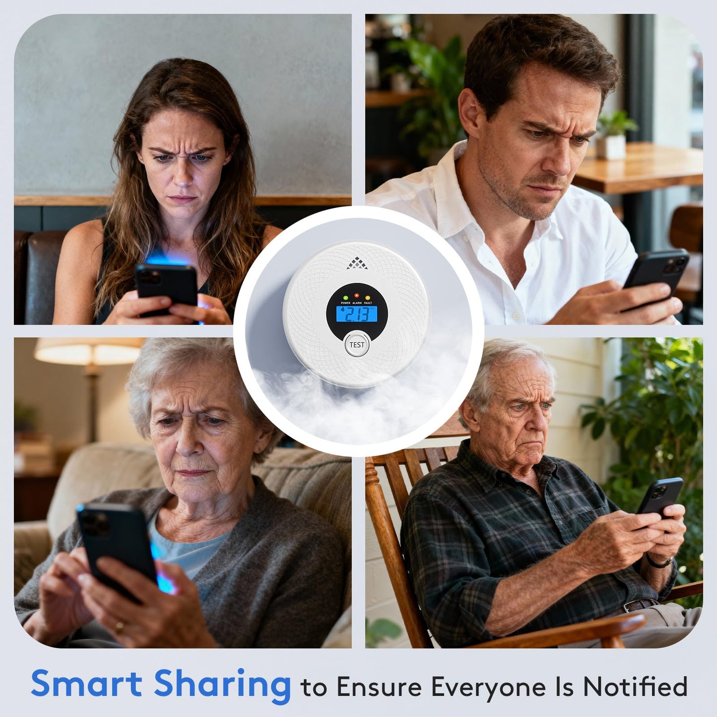 3-Pack Wi-Fi Smoke Detector Carbon Monoxide Detector Combo with App Notifications, Test/Silence Button, Smart Smoke Detector & CO Alarm for Any Home, Real-Time Alert