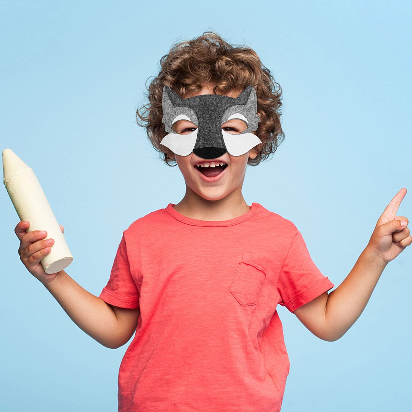 NUOBESTY 3PCS Wolf Mask Masquerade Animals Felt Half Face Mask for Kids Halloween Dress-up Party Supplies (Grey)