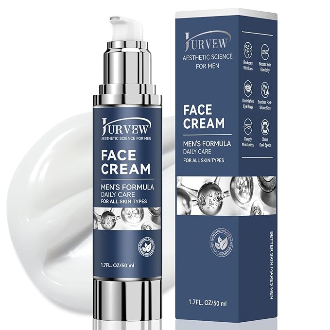 6-in-1 Face Cream for Men - Anti-Aging Moisturizer with Hyaluronic Acid & Niacinamide, Reduces Wrinkles, Dark Spots, Under Eye Bags, For Dry Skin, Daily Hydrating Face & Eye Treatment (1.7 Oz)