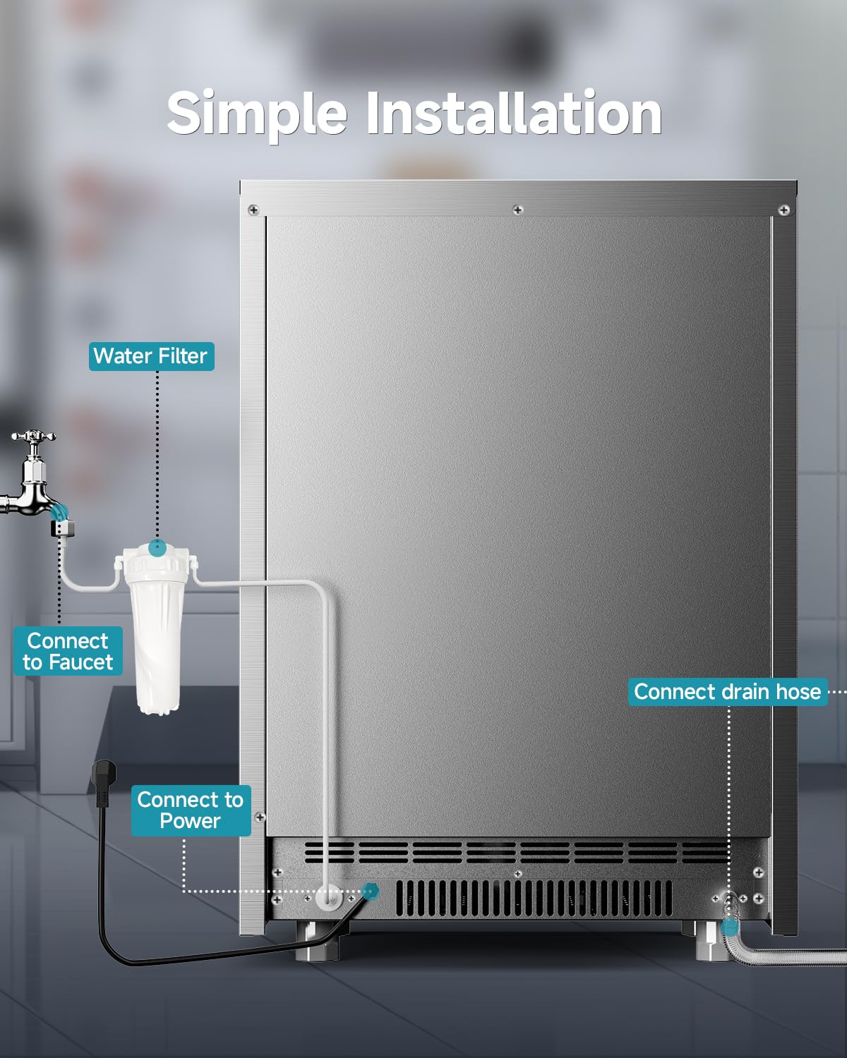 EUHOMY Commercial Ice Maker,350lbs/24H,Stainless Steel Under Counter Ice Machine with Water Filter,40lbs Storage Capacity, 126 Cubes in 8-12 Mins, Freestanding Ice Machine for Home/Bar/Cafe/Restaurant