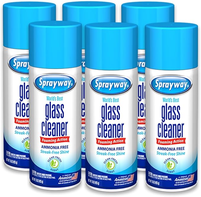 Sprayway Glass Cleaner Foaming Aerosol Spray, 15oz, Pack of 6 | Ammonia-Free, Streakless, Fast-Acting | Cleans & Polishes ...
