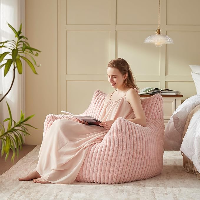 Achicsofar Giant Bean Bag Chairs for Adults Teens, Large Bean Bag Sofa Chairs with Filling Comfy Fuzzy BeanBag Chair with Armrests for Bedroom Living Room Reading