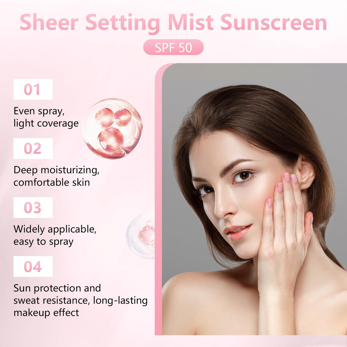 2PCS Sunglaze Sheer Setting Mist Sunscreen SPF 50, Broad Spectrum Shimmering Body Oil Mist, Non-Greasy, Fast-absorbing for Face