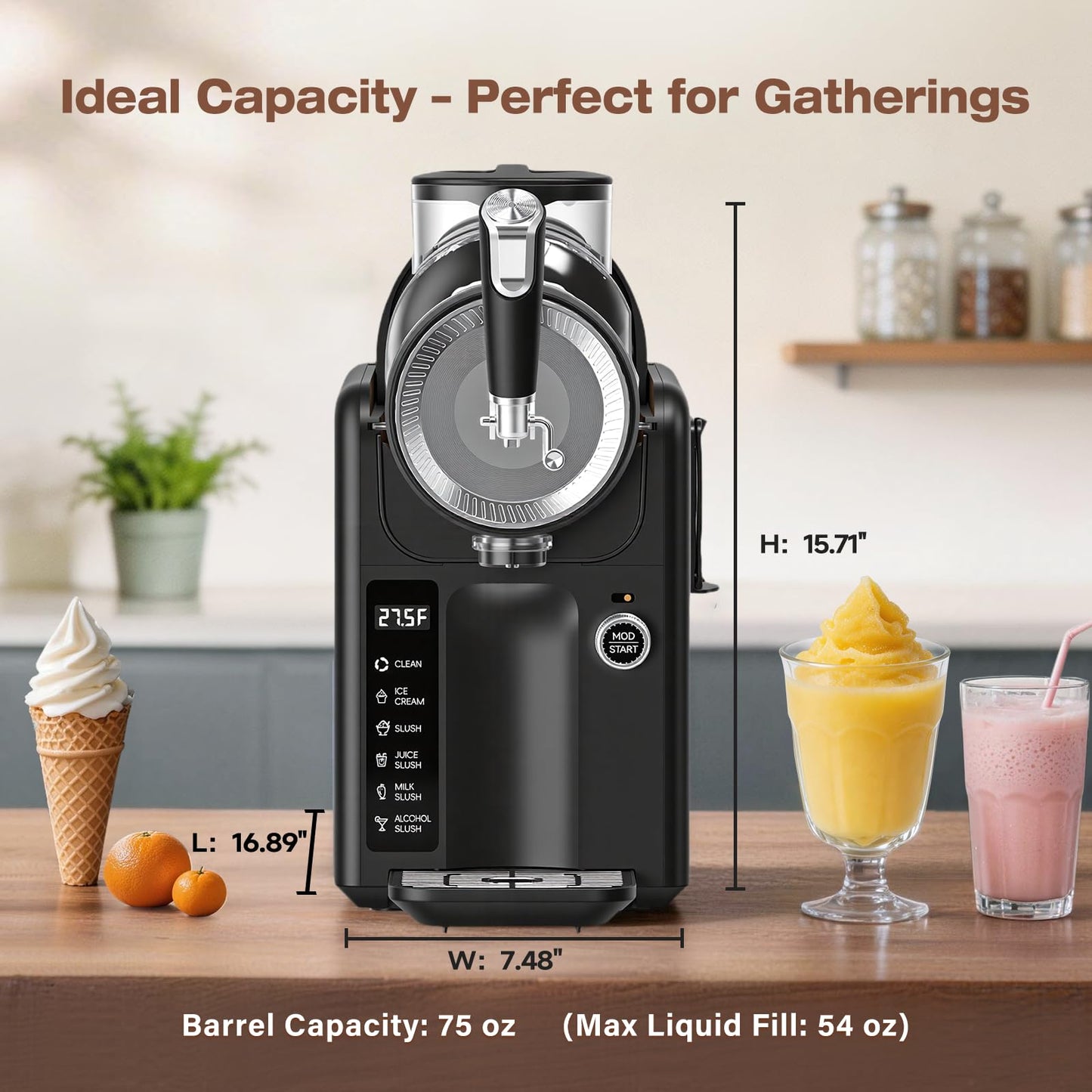 SYINTAO Slushie Machine No Ice Needed, 2-in-1 Frozen Drink & Soft Serve Ice Cream Maker, Self-Chilling Slushy Maker with 5 Presets, LED Display & Auto Clean for Home & Party (Black)