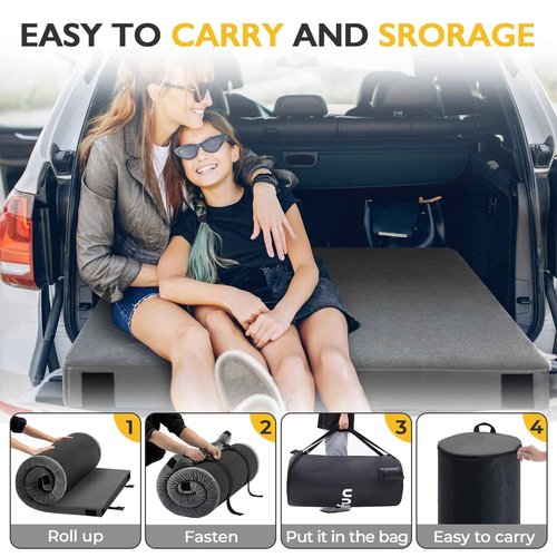 Kingfun 3 Inch CertiPUR-US Memory Foam Camping Mattress, Waterproof Roll up Sleeping Pad for Adults, Comfortable Thick Floor Sleeping Mats for Car Truck Tent with Removable Travel Bag, Cot