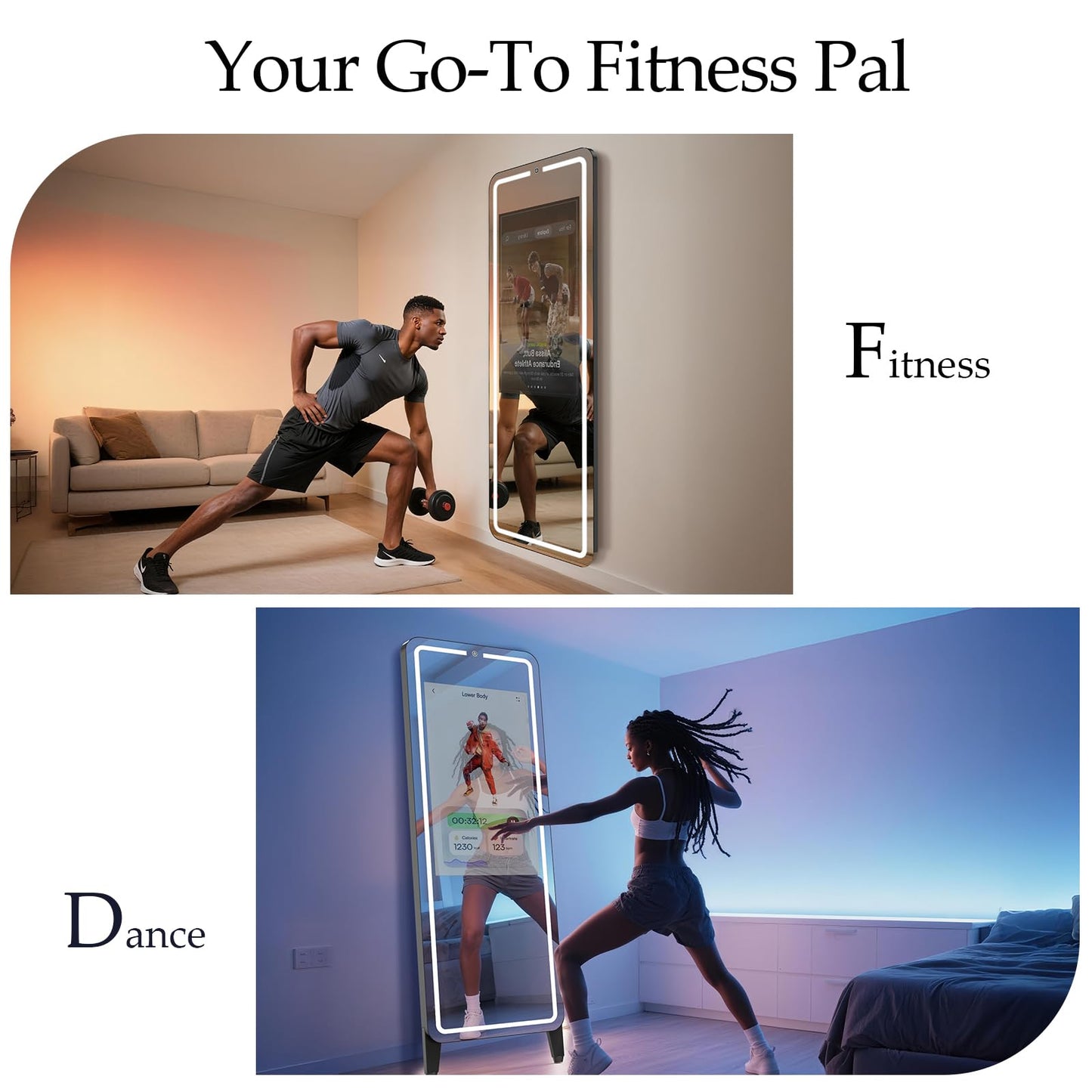 MirrorFit Pro Smart Gym Mirror for Home Gym, 32" HD Touch-Screen + 63" Reflective Surface, Andriod 12 OS Support Various APP, Fitness Machine for Home Workout, Workout Equipment/Fitness/Dance/Yoga