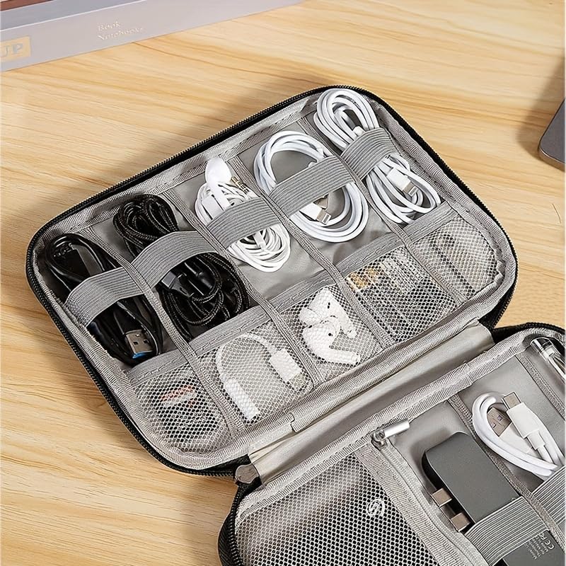 Slim Tech Gear Organizer - Multi-Layer Storage Pouch for Chargers, Cables & Small Electronics - Compact Travel Case