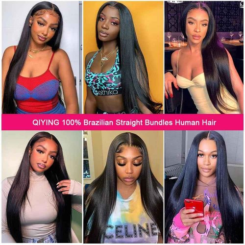 QIYING 12A Human Hair Bundles 18 20 22 Inch Straight Human Hair 100% Unprocessed Brazilian Virgin Weave Hair 3 Bundles Deals