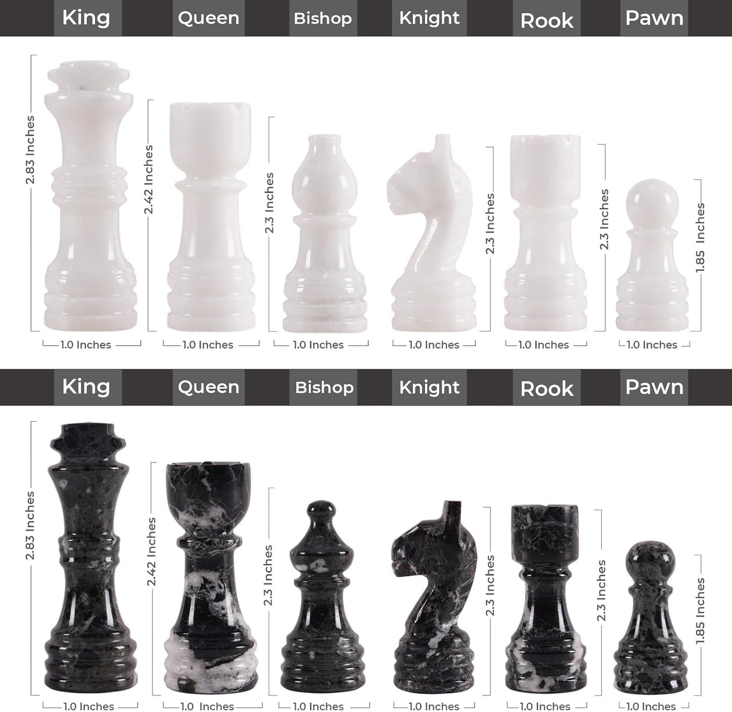 EarthenTones Marble Chess Set for Adults with Complementary Storage Box, 15" White & Black Handmade Chess Board Game, Luxury Board Games for Adults with Extra Queens