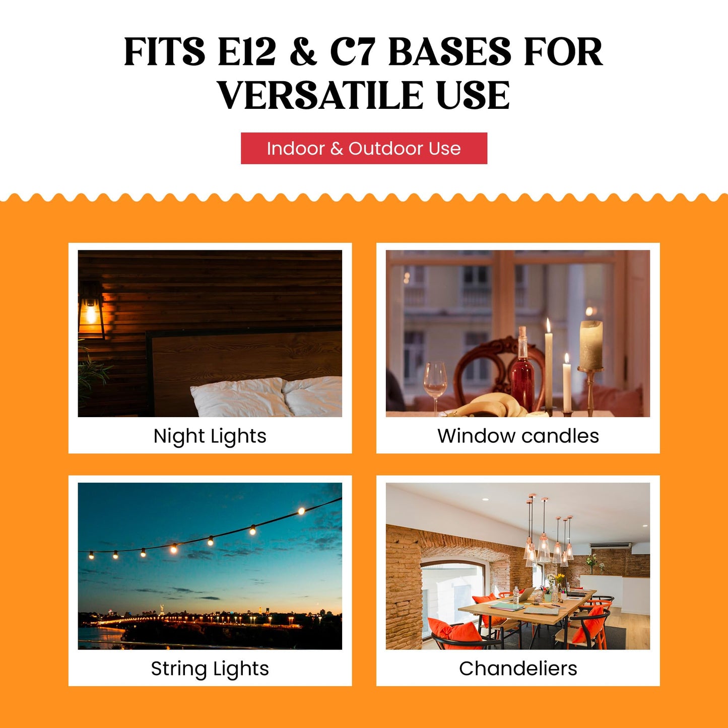Creative Hobbies® Replacement Light Bulbs for Electric Candle Lamps, Window Candles, & Chandeliers - 7W Candelabra E12 Clear Incandescent C26 Torpedo 120V Steady Burning – 12 Pack