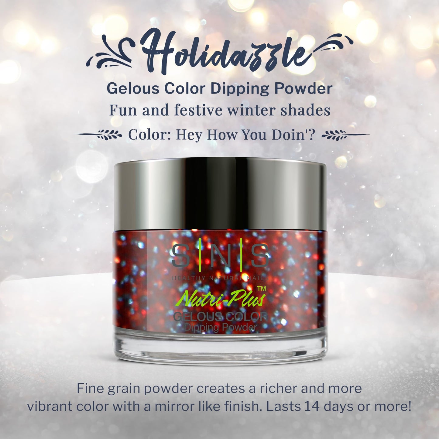 SNS Nail Dip Powder, Gelous Color Dipping Powder - Hey How You Doin'? (Red/Glitter) - Long-Lasting Dip Nail Color Lasts 14 Days