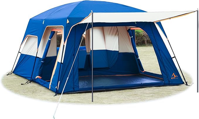 KTT Extra Large Tent 6-10-12-14 Person(B),Family Cabin Tents,2 Rooms,3 Doors and 3 Windows with Mesh,Straight Wall,Waterpr...