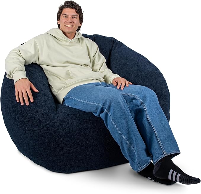 Big Joe Cloudberry Foam-Filled Structured Bean Bag Chair, Deep Blue Teddy Boucle