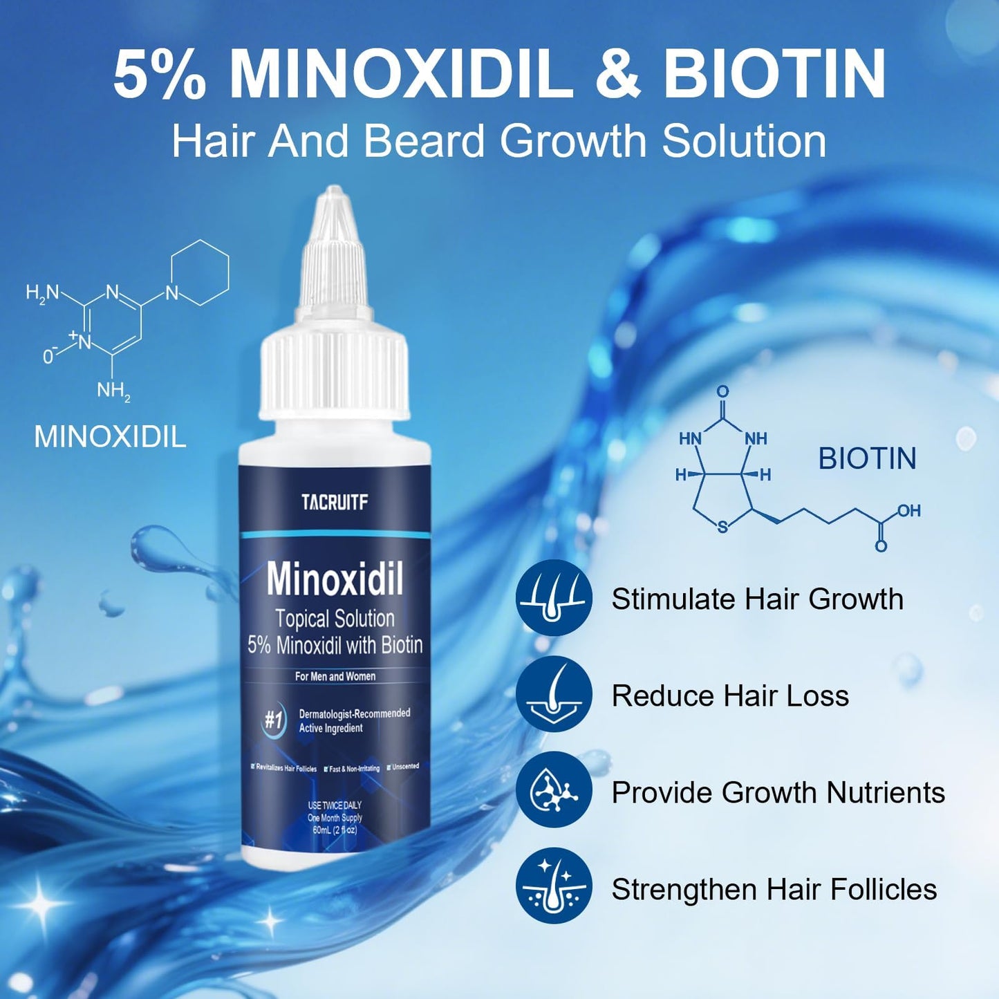 6 Packs, 5% Minoxidil with Biotin, Hair Growth Treatment, Minoxidil Hair and Beard Growth Oil, Minoxidil for Men and Women, Supp