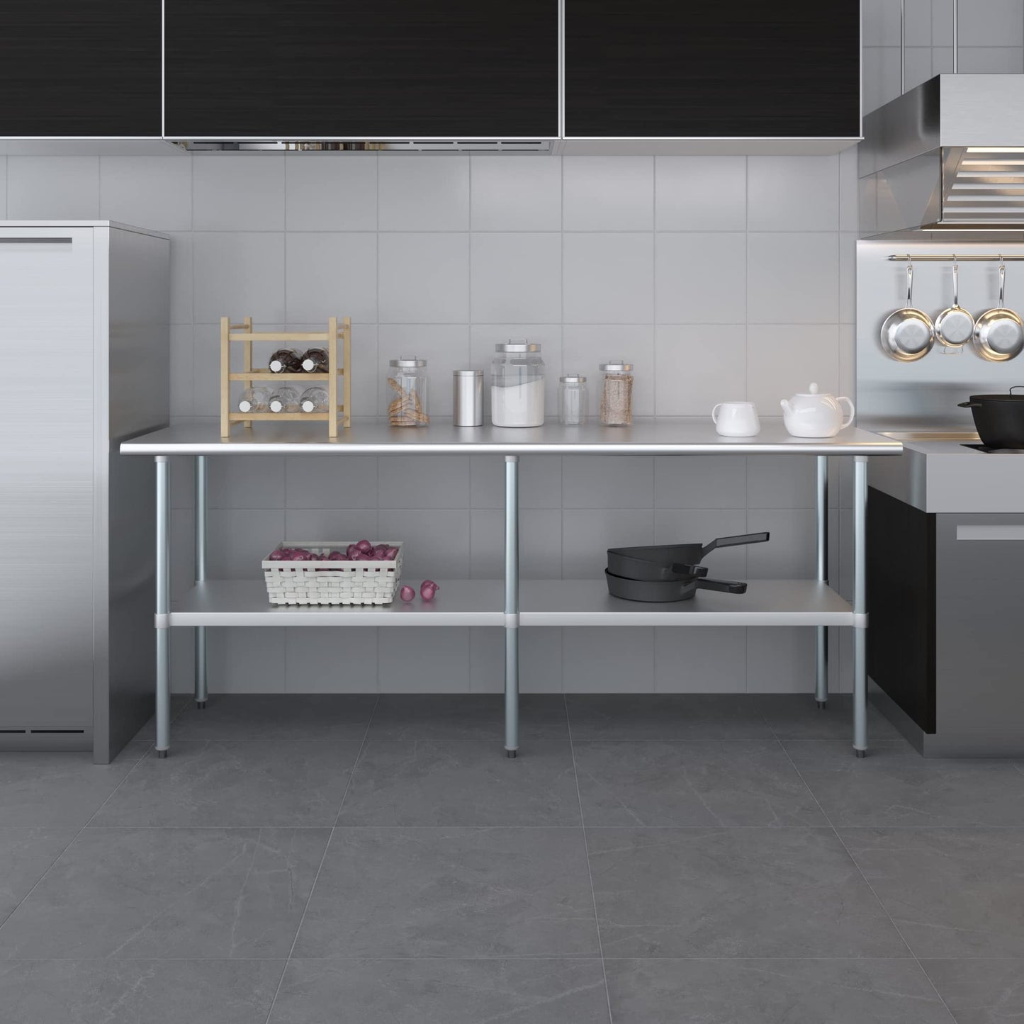AmGood 24 in. x 84 in. Stainless Steel Work Table | Metal Kitchen Food Prep Table | NSF