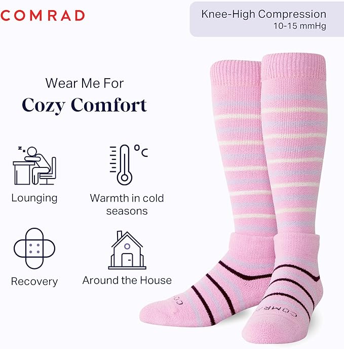 Comrad CozyGrip Slipper Socks - 10-15mmHg Graduated Compression Socks - Dual-Layer Knee High Socks with Anti-Slip Grips
