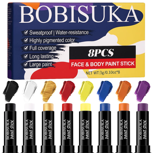 8PCS Face Body Paint Stick, Oil Based Face Painting Kit for Halloween Clown Monster Skull Vampire Costume Cosplay Makeup, Sports