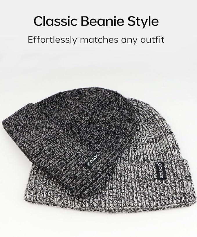 Zylioo Oversize Beanie Hats, XXL Big Size Ribbed Knit Cuffed Winter Hat for Cold Weather, Warm Skull Watch Cap
