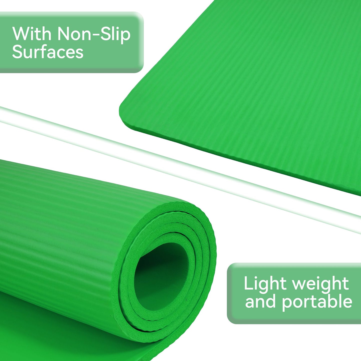 Fitvids 1/2-Inch Extra Thick High Density Anti-Tear Exercise Yoga Mat with Knee Pad and Carrying Strap, Green
