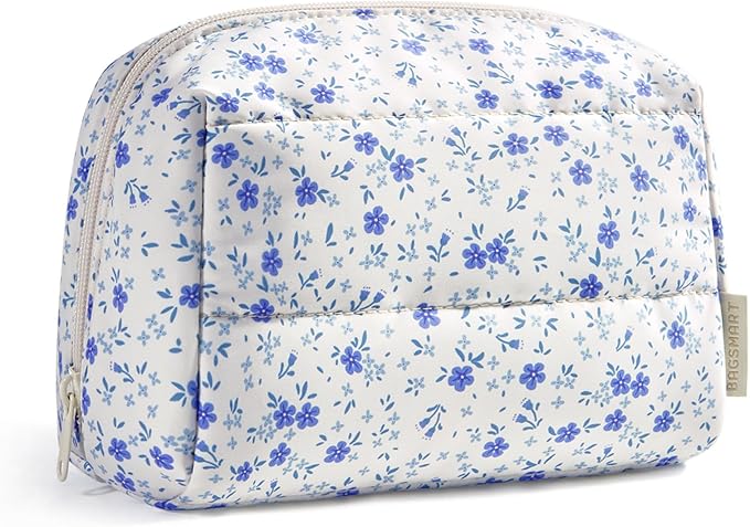BAGSMART Makeup Bag, Wide Opening Cosmetic Bag Compact & Spacious, Water-Resistant Travel Organizer Pouches for Women (Blu...