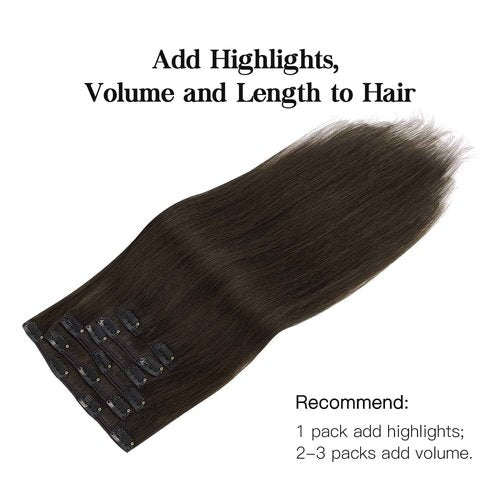 HOTBANANA Human Hair Clip in Hair Extensions, Dark Brown 120g Clip in Hair Extensions Real Human Hair Straight Remy Hair 20 Inch 7pcs