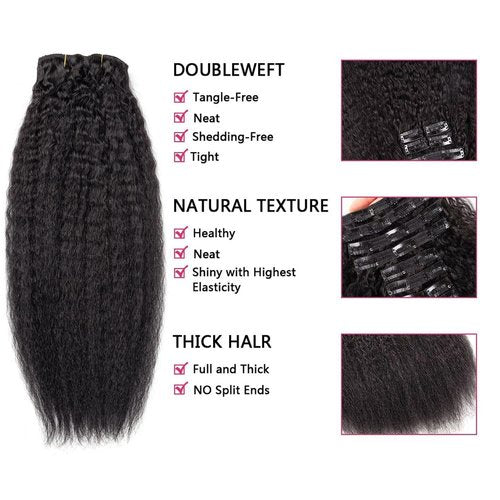 VKHAIR Kinky Straight Clip in Hair Extensions for Black Women Human Hair Clip In Extensions 20 Inch 10Pcs 120g Natural Black Full Head Unprocessed Remy Human Hair (Natural Black, 20 Inch)