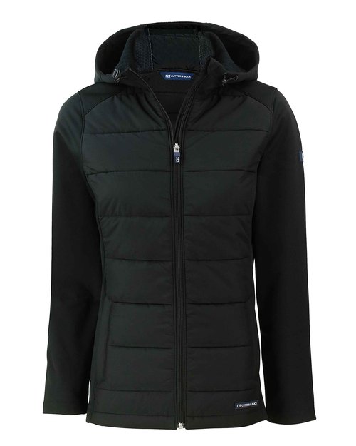 Cutter & Buck Evoke Hybrid Eco Softshell Recycled Full Zip Womens Hooded Jacket, Black, S