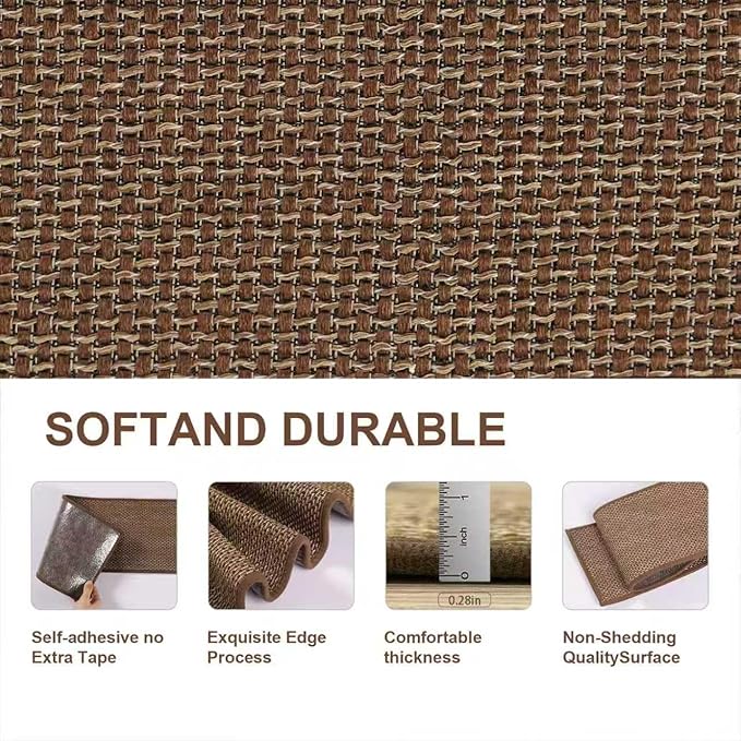 Non-Slip Stair Treads for Wooden Steps Indoor, 4 Pack 8x30in Carpet Stair Treads with Reusable Adhesive, Stair Runners for Wooden Steps Non Slip for Kids Elders and Pets,Machine Washable, Brown Weave