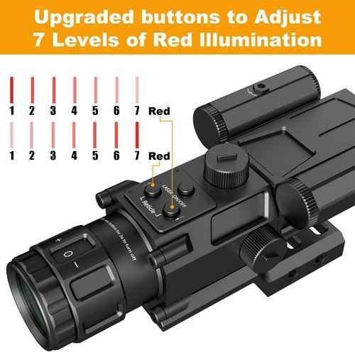 4X32 Prism Rifle Scope Optics Lightweight with Green/Red Laser 7 Level Red Illuminated Reticle Clear Green Lens Reticle 4X Magnification for 20mm Rail Mounts