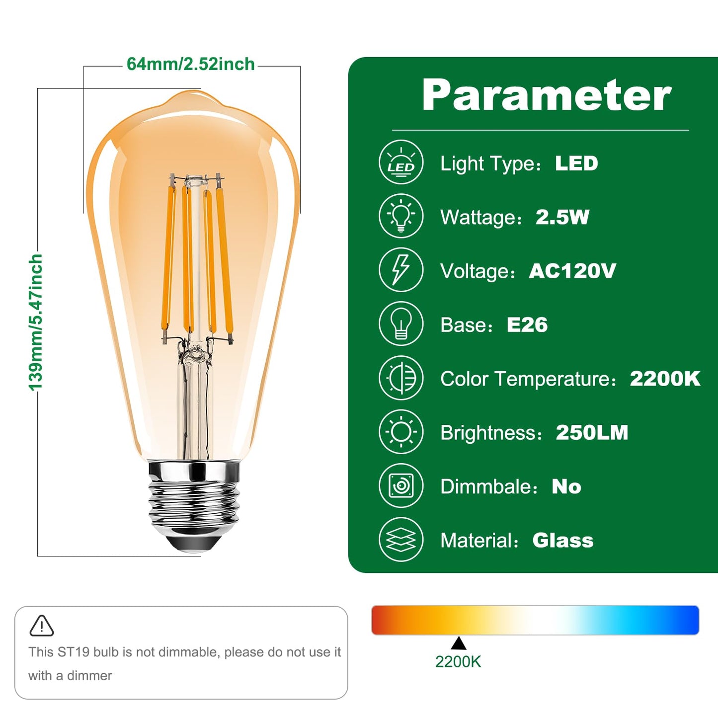ProCrus ST19 Vintage LED Edison Light Bulbs,E26 Led Bulb 25W Equivalent,Vintage LED Filament Bulbs,2.5W Warm White 2200K,250LM,Amber Glass,Non-Dimmable,3 Pack