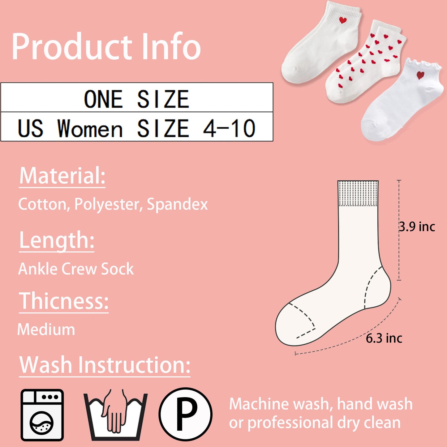 CHUNFO Cute Heart White Red Ankle Women Socks Frilly Fun Bear Pattern Long Crew Novelty Aesthetic Girls Sock 4 & More Pairs