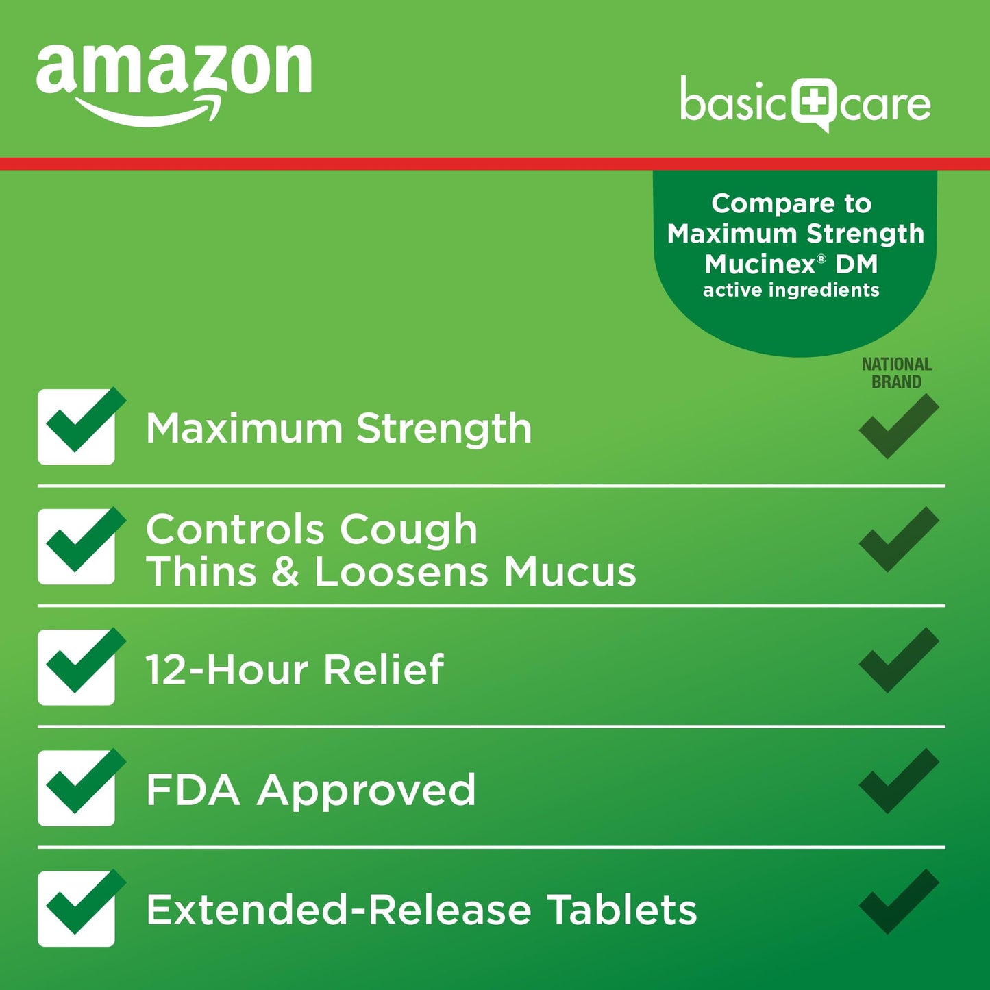 Amazon Basic Care Maximum Strength Mucus DM, Expectorant and Cough Suppressant Extended-Release Tablets, 42 Count