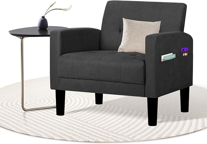 TYBOATLE Accent Chair, Living Room Chairs, Cozy Tufted Mid Century Modern Accent Chairs with Arms for Bedroom, Comfy Reading Arm Chair,Small Chairs for Small Spaces,Living Room,Office (1, Dark Grey)