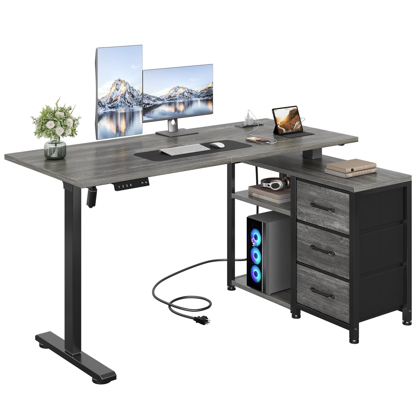 Homiflex 47 Inch L Shaped Standing Desk with 3 Drawers