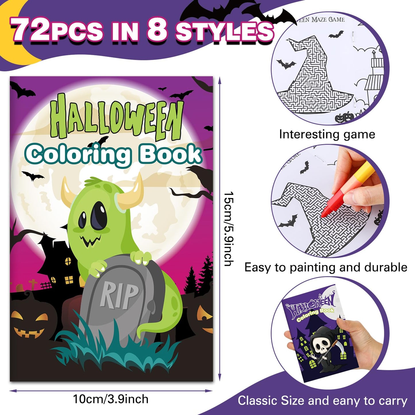 Fulmoon 144 Pcs Coloring Books with Crayons Include 72 Halloween Coloring Book 72 Stacking Crayons Mini Activity Books for Kids Party Favors Gifts Goodie Bags Stuffers School Classroom Travel