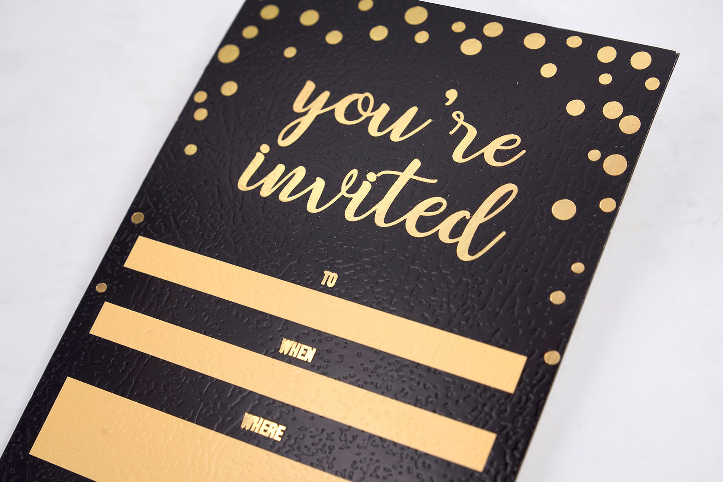 Invitation Cards - 50-Count 4" x 6" Black Invitation Cards ‘’You Are Invited’’ in Gold Foil with 52 Gold Confetti Foil Kraft Envelopes – Invitation Cards For Wedding, Bridal Shower, Baby Shower, Birthday