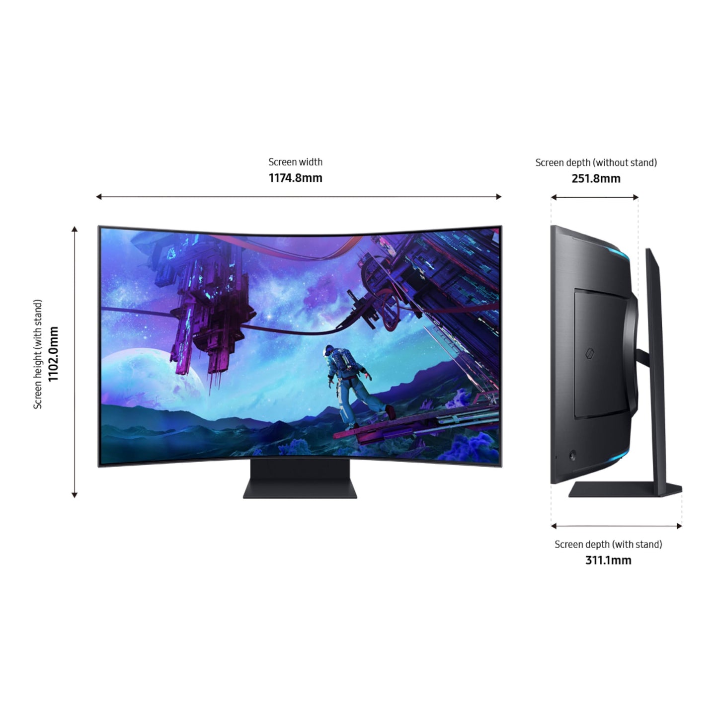 Samsung 55" Odyssey Ark 2nd Gen 4K UHD 1000R Curved Gaming Monitor, 165Hz, 1ms, 4 Input Multi View, Quantum Mini-LED, AMD FreeSync Premium Pro, HDR 10+, Height Adjustable Screen, LS55CG970NNXGO