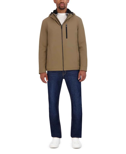 Nautica Men's Sherpa Lined Softshell Jacket – Full Zip, Adjustable Hood, Wind Resistant, Otter, Medium