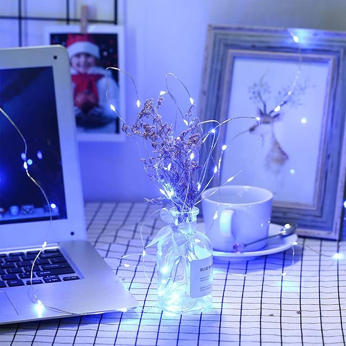 Led Fairy Lights Battery Operated, 2 Packs Mini Battery Powered Copper Wire Starry Fairy Lights for Bedroom, Christmas, Parties, Wedding, Centerpiece, Decoration (5m/16ft Blue)