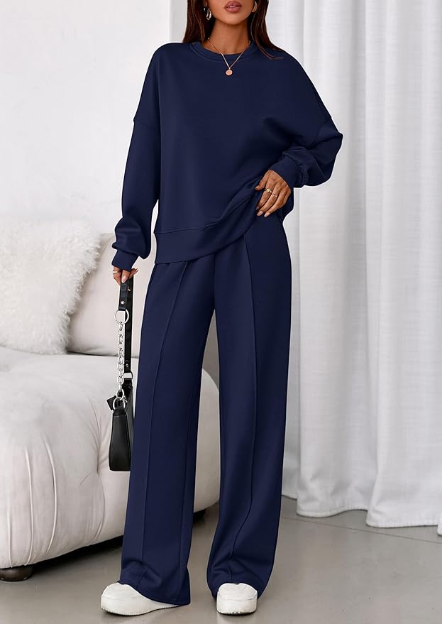 PRETTYGARDEN 2 Piece Sets For Women Fall Trendy Long Sleeve Sweatshirt Wide Leg Pants Loungewear Set Matching Sweatsuit