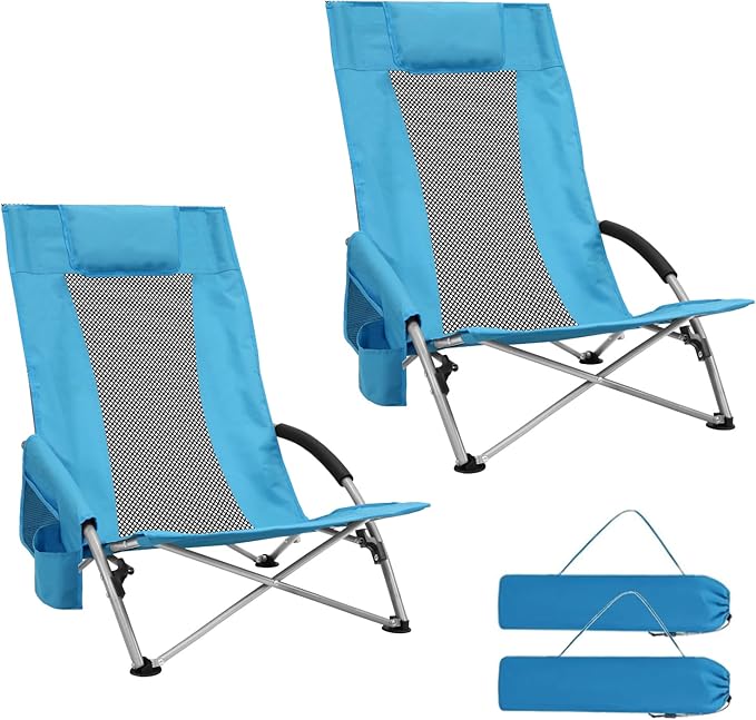 MKSY High Back Beach Chairs,2Pack Protable Folding Chair for Adults,Foding Camping Chairs with Carry Bag Cup Holder for Be...