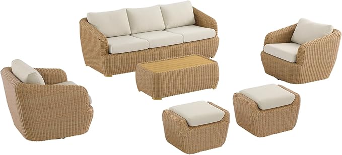 CHITA 6 Pieces Patio Wicker Furniture Set, Outdoor Rattan Bistro Set with Removable Thickened Cushions, Fully Assembled