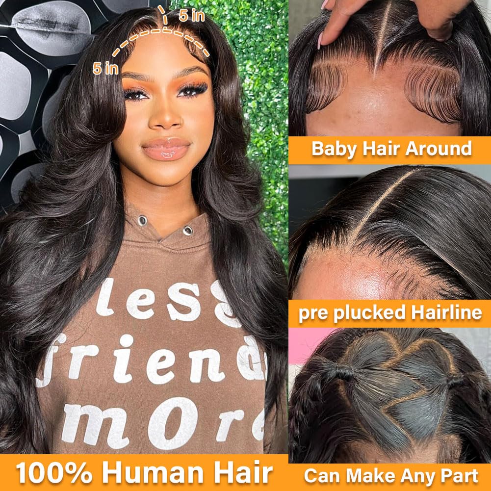 Omswet Body Wave Closure Human Hair 5x5 HD Lace Closure Human Hair Closures for Black Women Pre Plucked Natural Hairline SKINLIK