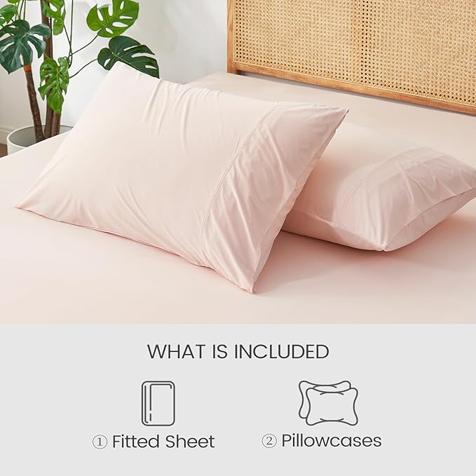 Cozy Bliss Premium Cooling Sheet Set King Size, Q-Max>0.4, 3PCS No Flat Sheet with 2 Pillowcases, Breathable Fitted Sheet for Hot Sleepers & Night Sweats, Deep Pocket Up to 18 Inches, Pink