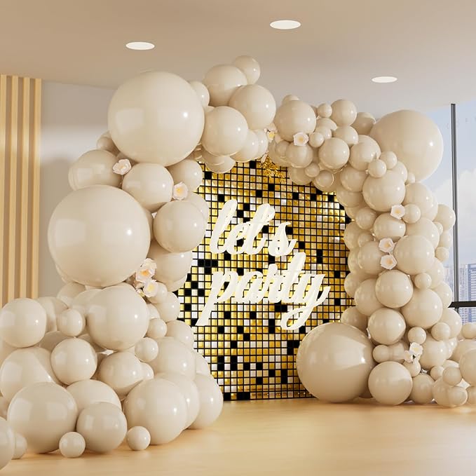 150pcs Sand White Balloons Different Sizes Pack, 18 12 10 5 Inch Party Balloon Garland Arch Kit Birthday Baby Shower Anniv...