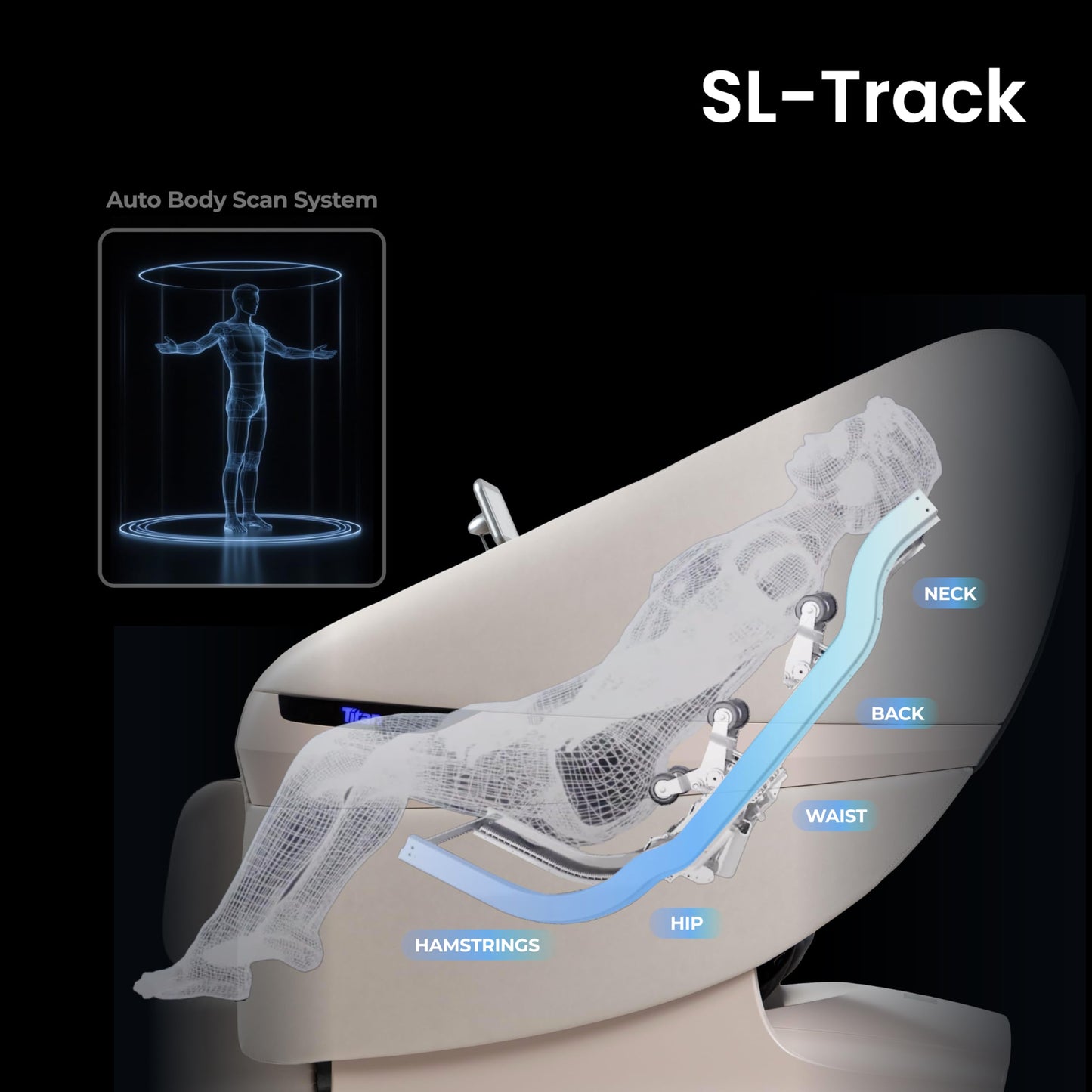 Titan eCabin 3D l by Osaki l Full Body Massage Chair l Intelligent Health Detection l Fatigue Recovery l SL Track l 2 Stage Zero Gravity Reclining l Bluetooth Speakers (Taupe)