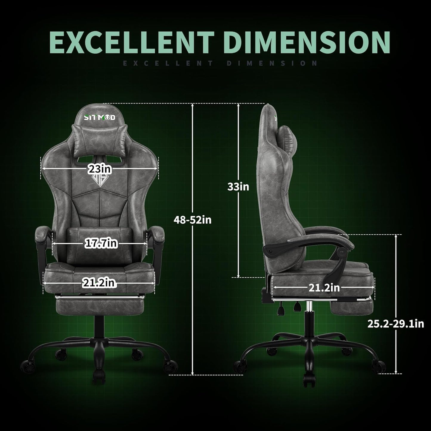 Gaming Chair with Footrest- Ergonomic Gaming Chairs for Adults, Heavy Duty Big and Tall Computer Chair with Reclining Back, Lumbar Support Headrest, Comfortable Gamer Chair for Game Office Silla Gamer