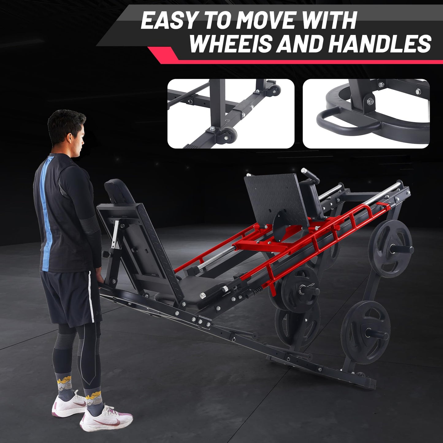 Garvee Leg Press Hack Squat Machine, 2 in 1 Leg Press Machine for Home Gym with Linear Bearing, Specialty Hack Squat Machine with Calf Block for Full Lower Body Workout, Red