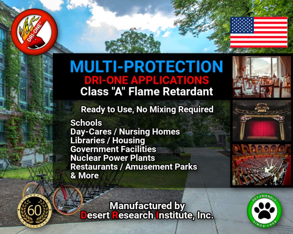 DRI-ONE Fire Retardant Spray for Fabric, Wood & More - Class A -Eco Safe - NFPA 701- ASTM E84